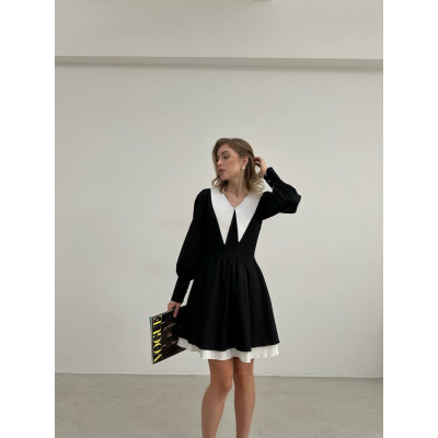Чорна котонова сукня NoirCollar Dress 1545-463 з комірцем і подвійною спідницею