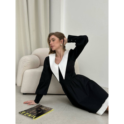 Чорна котонова сукня NoirCollar Dress 1545-463 з комірцем і подвійною спідницею