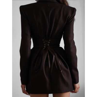 Сукня-піджак CorsetLine 4959-592 з преміальної костюмки — корсетна шнурівка на талії та плічка, чорна/біла/ніжно-рожева/шоколадна