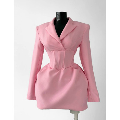 Сукня-піджак CorsetLine 4959-592 з преміальної костюмки — корсетна шнурівка на талії та плічка, чорна/біла/ніжно-рожева/шоколадна