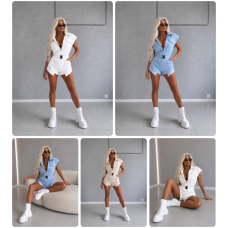 Джинсовий комбінезон Turkish Denim 1422-768 Soft Sky у кольорах ніжно-блакитний, білий та бежевий без поясу