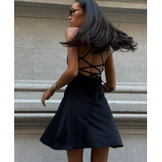 Чорна віскозна сукня на зав’язках з Турецької віскози 4959-495 Elegant Lace-up Dress