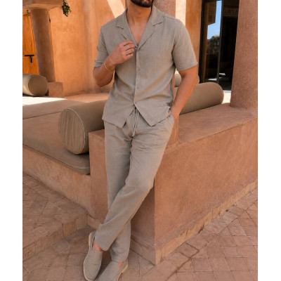 Чоловічий лляний костюм Turkish Linen 1434-060 — легкий літній комплект преміум якості для стильного образу