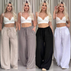 Лляні брюки з турецького льону 6220-1858 EasyLinen, базові на щодень у кольорах чорний, мокко light, беж, білий, темно-синій, шоколад, лимонний