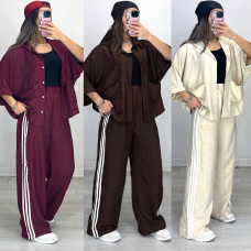 Лляний костюм OVERSIZE із жатого льону 6220-1928 у кольорах шоколад, бордо, олива, чорний, беж