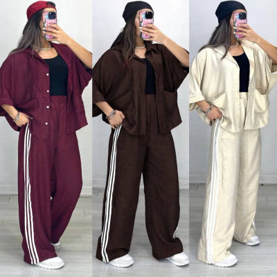 Лляний костюм OVERSIZE із жатого льону 6220-1928 — шоколад, бордо, олива, чорний, беж