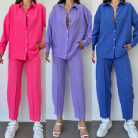 Костюм із американського крепу жатка 6220-1341 SpringMix шоколад фіолет синій малинка трава беж чорний
