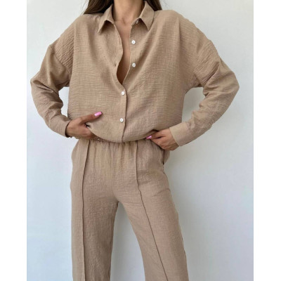 Костюм SpringMix 6220-1341 з американського крепу жатка — без прасування, шоколад/фіолет/синій/малинка/трава/беж/чорний