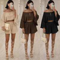 Костюм-двійка з американського крепу жатка 6220-4309 Noir Choco Beige Sky Pink (чорний, шоколад, беж, блакитний, рожевий)