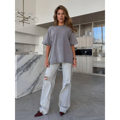 Футболка-варенка з бавовни MoodShift Oversize 1545-23012 — 10 кольорів (чорний, малина, оранж, графіт, айворі, фіолет, хакі, бутилка, електрик, білий)
