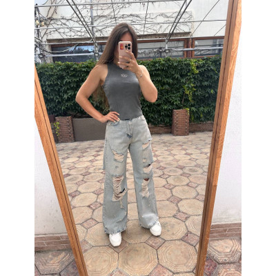 Джинси палаццо Turkish Denim з розрізами — стильні широкі жіночі джинси з високою посадкою