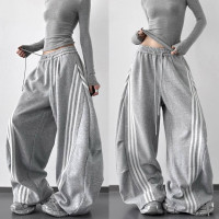Oversize штани з двохнитки 6220-1940 СтрітКомфорт з затяжками внизу чорні сірі шоколадні