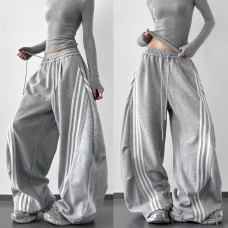 Oversize штани з двохнитки 6220-1940 СтрітКомфорт з затяжками внизу чорні сірі шоколадні