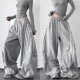 Oversize штани з двохнитки 6220-1940 СтрітКомфорт з затяжками внизу чорні сірі шоколадні