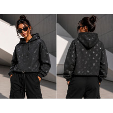 Чорний худі з блискучим принтом на флісі трьохнитка 1550-300 GlowInk Hoodie
