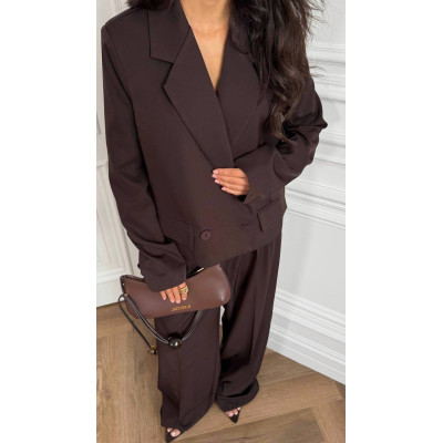 Жіночий костюм-двійка Palazzo Jacket 4959-581 з костюмки — піджак і палаццо в кольорах Молоко, Чорний, Шоколад Жіночий костюм-двійка Palazzo Jacket 4959-581 з костюмки — піджак і палаццо в кольорах Молоко, Чорний, Шоколад