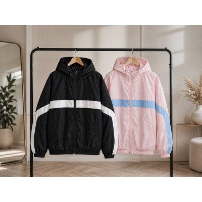 Вітровка 1532-382 Emmi Black Pink з подвійним капюшоном — легка, не продувна, на підкладці з плащівки