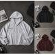 Зіп-худі оверсайз 1456-209 DoubleHood з якісної двонитки, принт, кольори чорний бургунді меланж