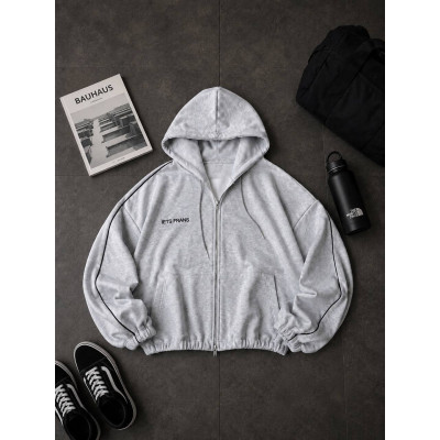 Зіп-худі оверсайз DoubleHood 1456-209 з якісної двонитки з принтом — чорний, бургунді, меланж