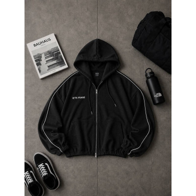 Зіп-худі оверсайз DoubleHood 1456-209 з якісної двонитки з принтом — чорний, бургунді, меланж