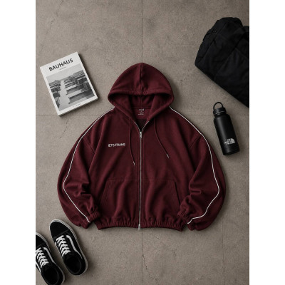 Зіп-худі оверсайз DoubleHood 1456-209 з якісної двонитки з принтом — чорний, бургунді, меланж