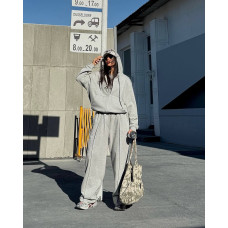 Жіночий утеплений костюм 1530-334 FlexFleece зіп-худі оверсайз і широкі штани, трьохнитка на флісі з рібана Туреччина, чорний або сірий меланж