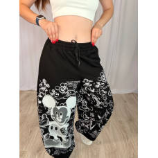 Штани-палаццо Mickey StreetPrint із двонитки 1550-М99 універсальні кольори чорний білий шоколад беж сірий графіт з кулісою на манжеті та високою посадкою