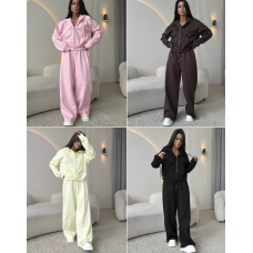 Костюм Oversize з двохнитки Premium 6220-2015 Melange Barbie Black Choco Lemon зі широкими штанами на затяжках