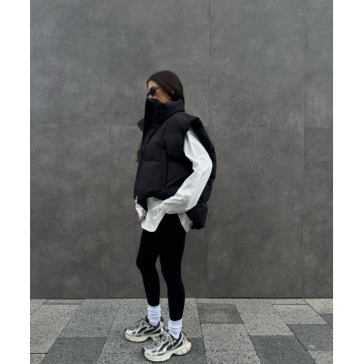 Ультратепла oversize жилетка з плащівки E — тепла стьобана безрукавка для жінок на осінь і зиму Ультратепла oversize жилетка з плащівки E — тепла стьобана безрукавка для жінок на осінь і зиму
