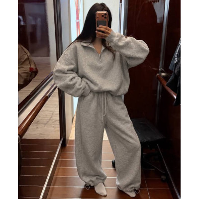 Теплий оверсайз костюм FlexFleece 1456-221 чорний/сірий — трьохнитка на флісі з рібаною, світшот і штани на затяжках