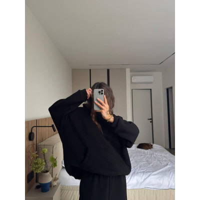Худі кенгуру та штани з трьохнитки на флісі ПІНЬЄ 1432-097 — теплий костюм у кольорах молоко, чорний, графіт