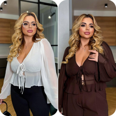 Елегантна кофтинка шифонова з зав'язками | Модель 801-242 | Кольори: молочний, шоколад
