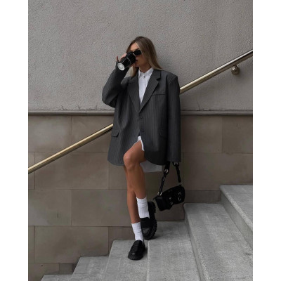 Елегантний та комфортний піджак oversize Korea 1493-0770: графіт, айворі
