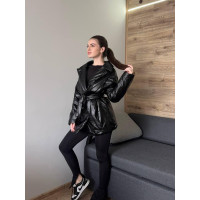 Куртка жіноча на ґудзиках з поясом Модель: 1550-3092 Колір: чорний, сірий