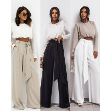Брюки жіночі maxi oversize з костюмки (пасок у комплекті) Модель: 4663-7200 Колір: чорний, беж, молочний