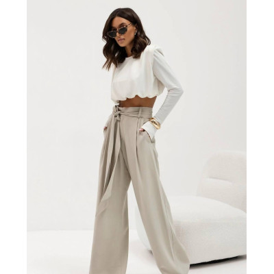 Жіночі брюки maxi oversize з костюмки. Пасок у комплекті. Колір: чорний, беж, молочний. Модель: 4663-7200. Купити стильні та комфортні брюки для вишуканих образів!