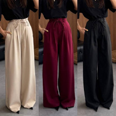 Брюки жіночі oversize з подвійним поясом Модель: 4663-7135 Колір: чорний, бордо, беж