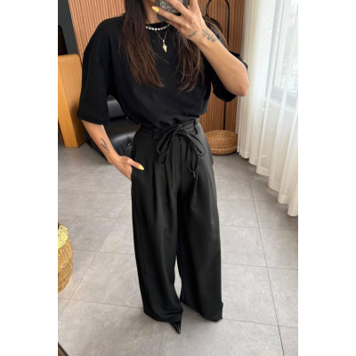 Брюки жіночі oversize з подвійним поясом: модель 4663-7135, кольори чорний, бордо, беж - стиль та комфорт в одному!