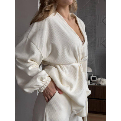 Елегантний жіночий костюм 2-ка (кофта + штани) моделі 4960-637 у кольорі молоко