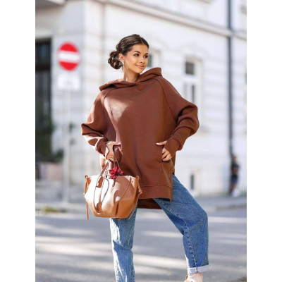 Стельне худі Oversize трьохнитка пеньок на флісі - модель 1554-1560 | Кольори: шоколад, молоко, марсал