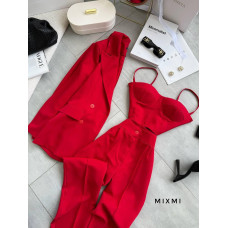 Костюм жіночий 3-ка з костюмки люкс Модель: 863/864-9115 Колір: Джинс, чорний, червоний, ізумруд