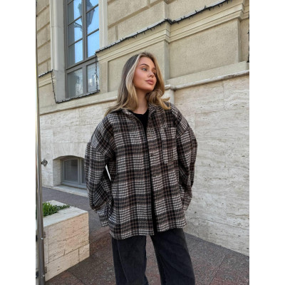 Сорочка жіноча oversize байка Модель: 847-1042 - бежевий, сірий, червоний, гусяча лапка, світло-сірий, світло-рожевий - стильна та зручна!