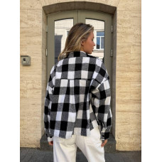 Сорочка жіноча вкорочена oversize з байки Модель: 847-1043 Колір: чорна, чорно-бежева, чорно-сіра, сіра, бежева, пудра, зелений