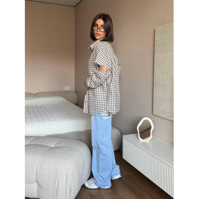 Жіноча сорочка з рваними рукавами (oversize) - елегантний та модний вибір | Модель 1425-1059 | Кольори: шоколад, світлий беж
