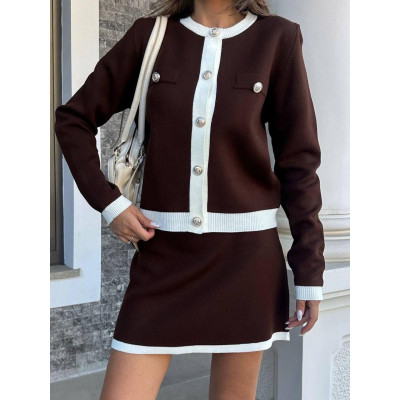 Елегантний жіночий трикотажний костюм з мініспідницею та укороченим кардиганом - модель 1553-10222